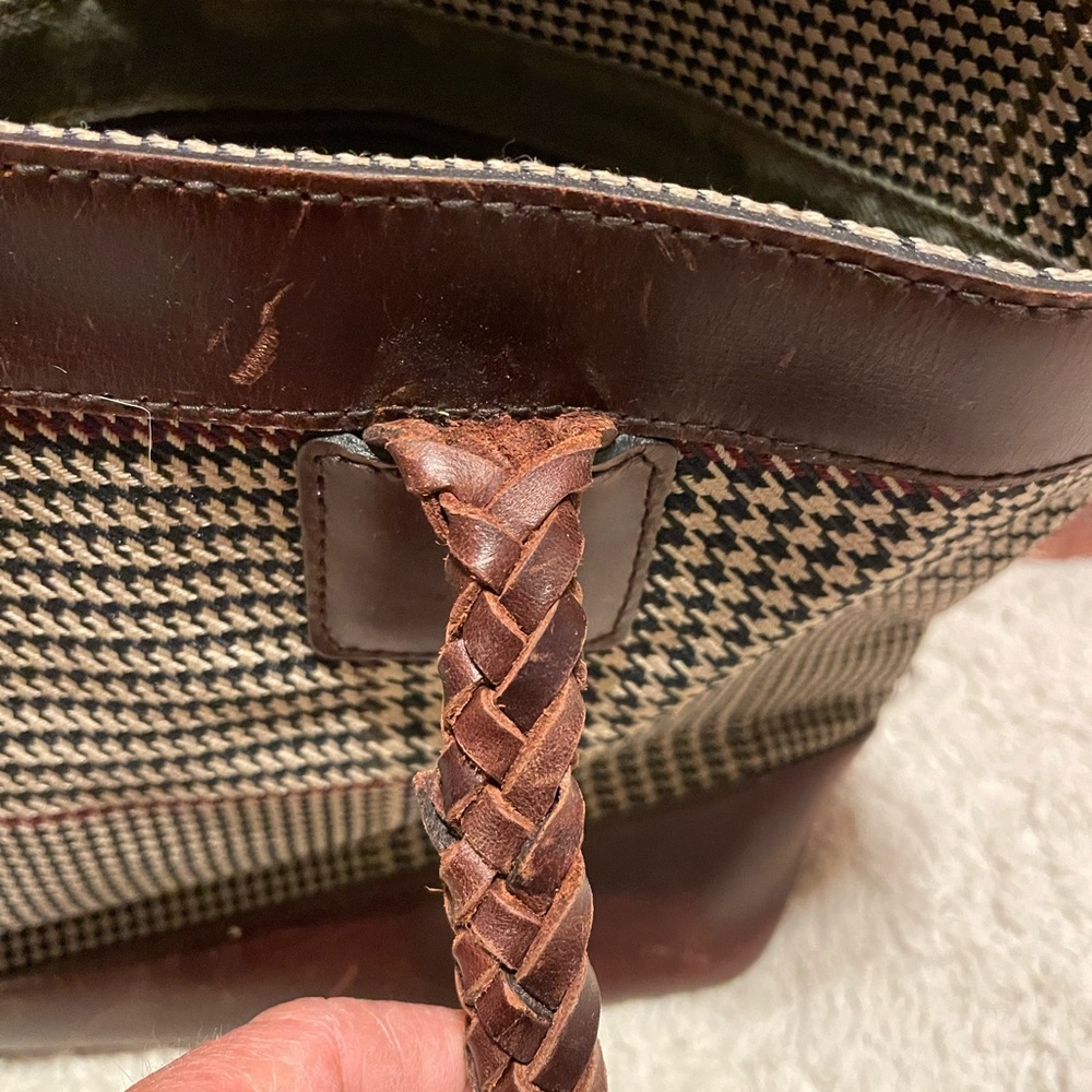 Ralph Lauren Brown Leather & Black/White Houndstooth Shoulder Tote - Picture 6 of 10